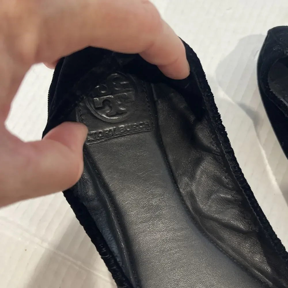 Tory Burch Black Violet Velvet Crystal Embellished Ballet Flats Size 7.5 Shoe